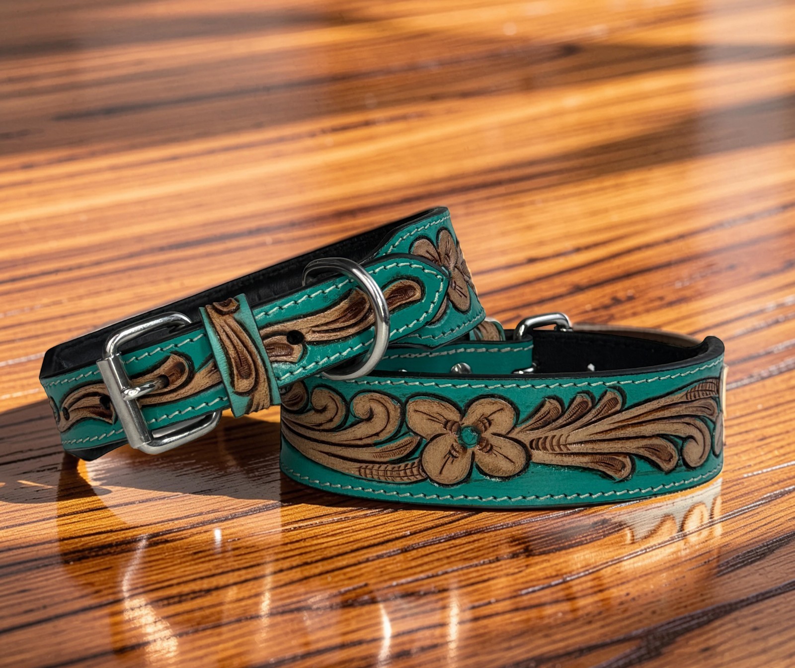 Western Leather Handmade Pet Dog Collar Heavy Duty Hand Tooled Adjustable