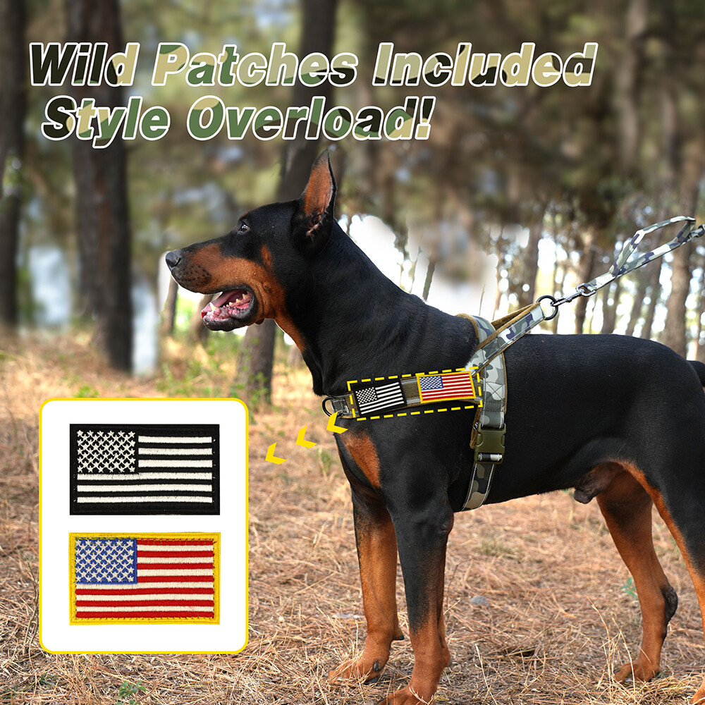 Tactical No Pull Dog Harness Reflective Soft Flannel Padded Pet Vest with Flags