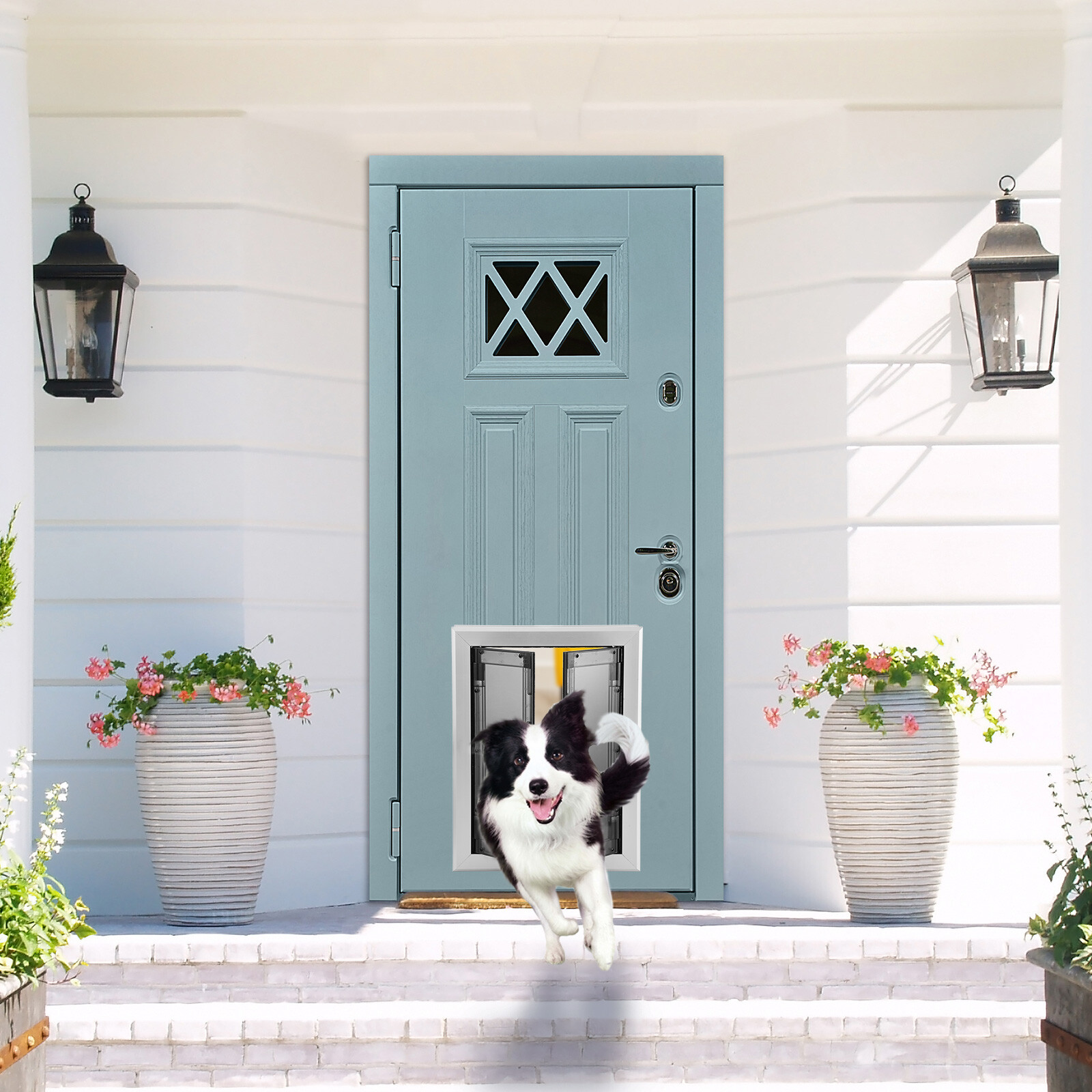 16” x 21” Extra Large Dog Door Aluminum Pet Door Double Panels Automatic Close