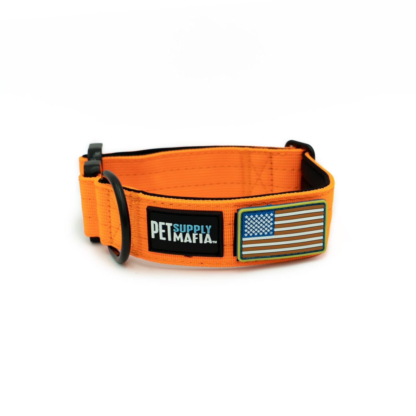Tactical dog collar – 1.5in wide, Heavy duty with metal buckle USA flag – Blue,