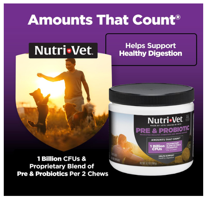 Nutri-Vet Pre and Probiotic for Dogs Digestive Health Support 120 Soft Chews NEW