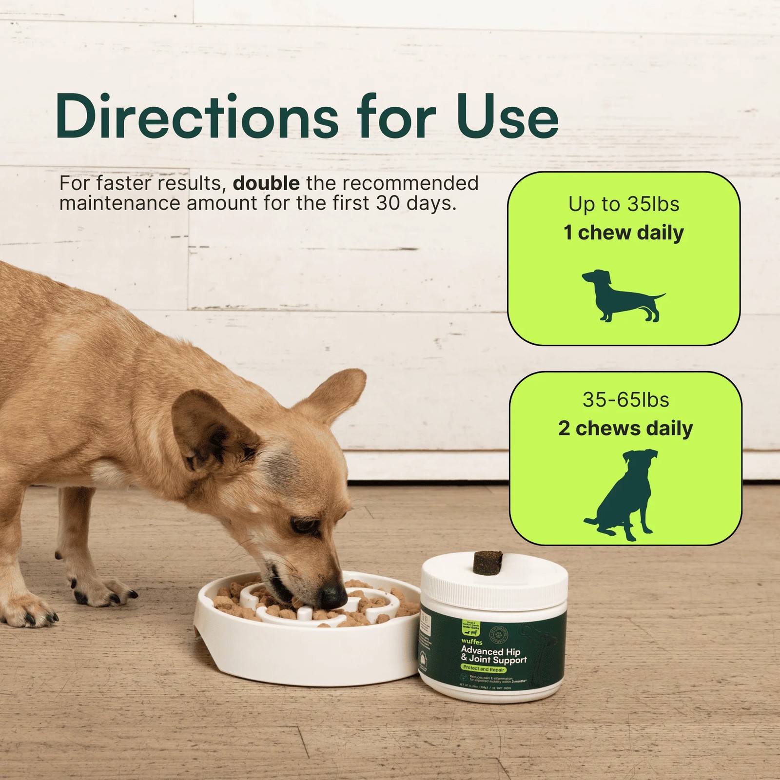 Wuffes Advanced Hip &Joint Support Chewables for Small and Medium Dogs-30Tablets
