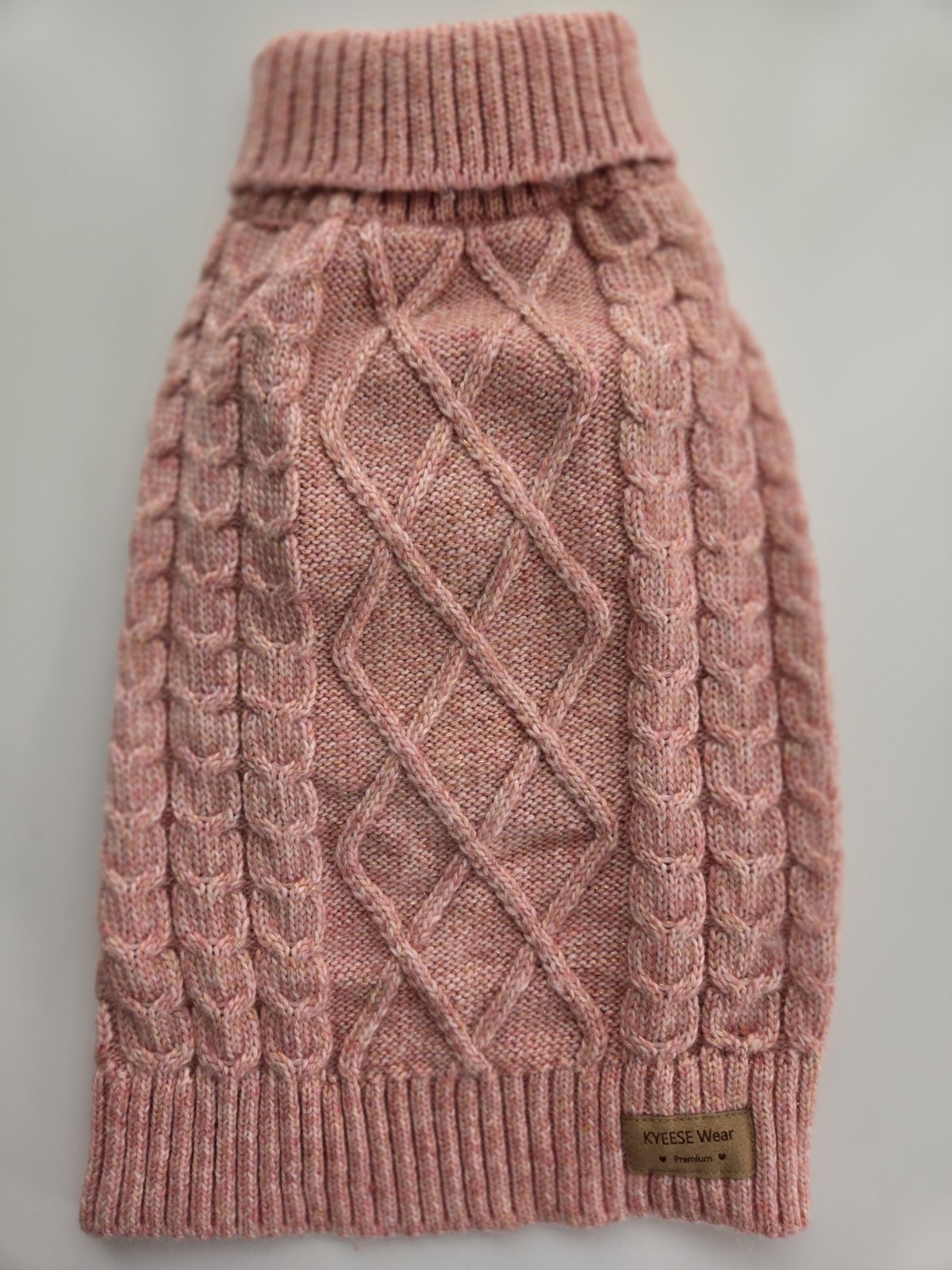KYEESE Pink Dog Sweater Winter Dog Pullover Knit with Fine Gold Yarn Size L