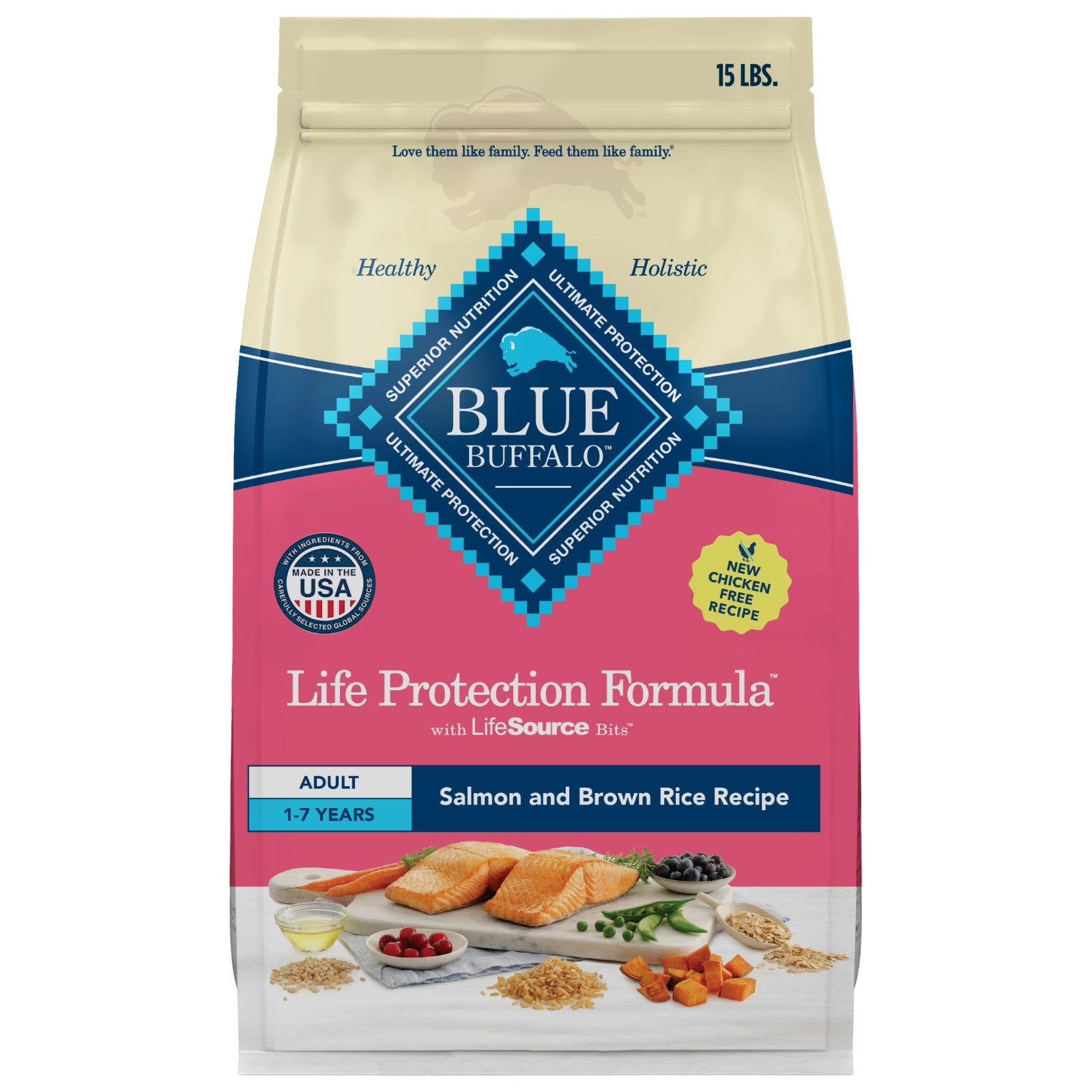 Blue Buffalo Life Protection Adult Chicken-Free Salmon Dry Dog Food, 15 lbs