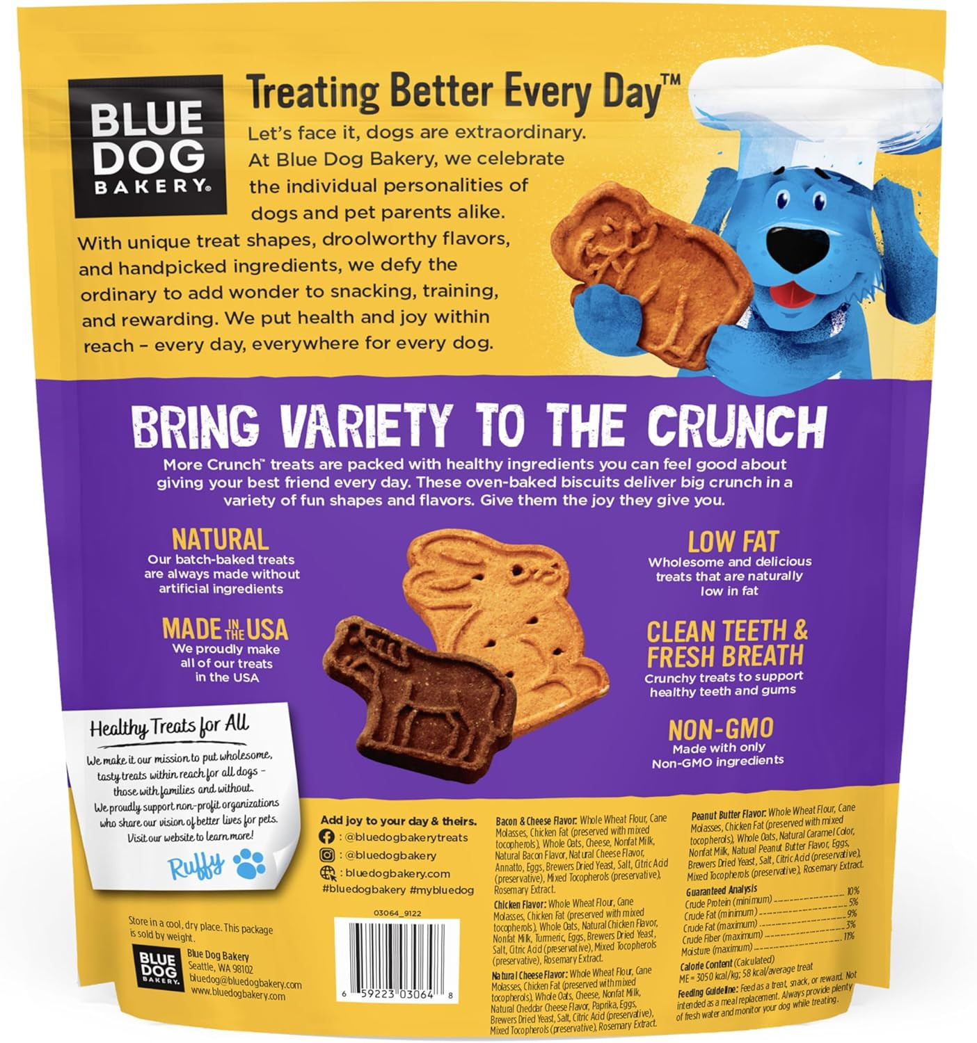 Blue Dog Bakery Natural Dog Treats, More Crunch Large, Assorted Flavors, 3lb. (1