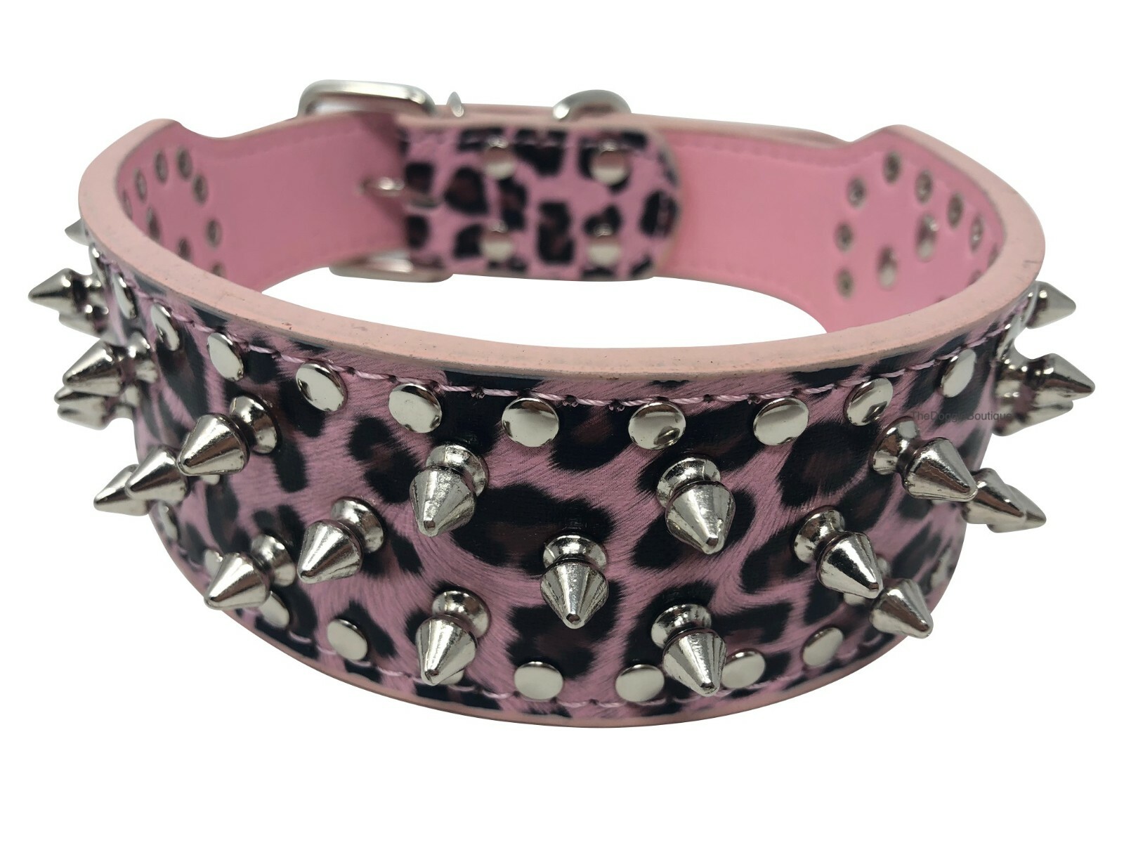 Dog Collar Studded Spikes Rivet Adjustable Faux Leather 2″ wide S M L XL