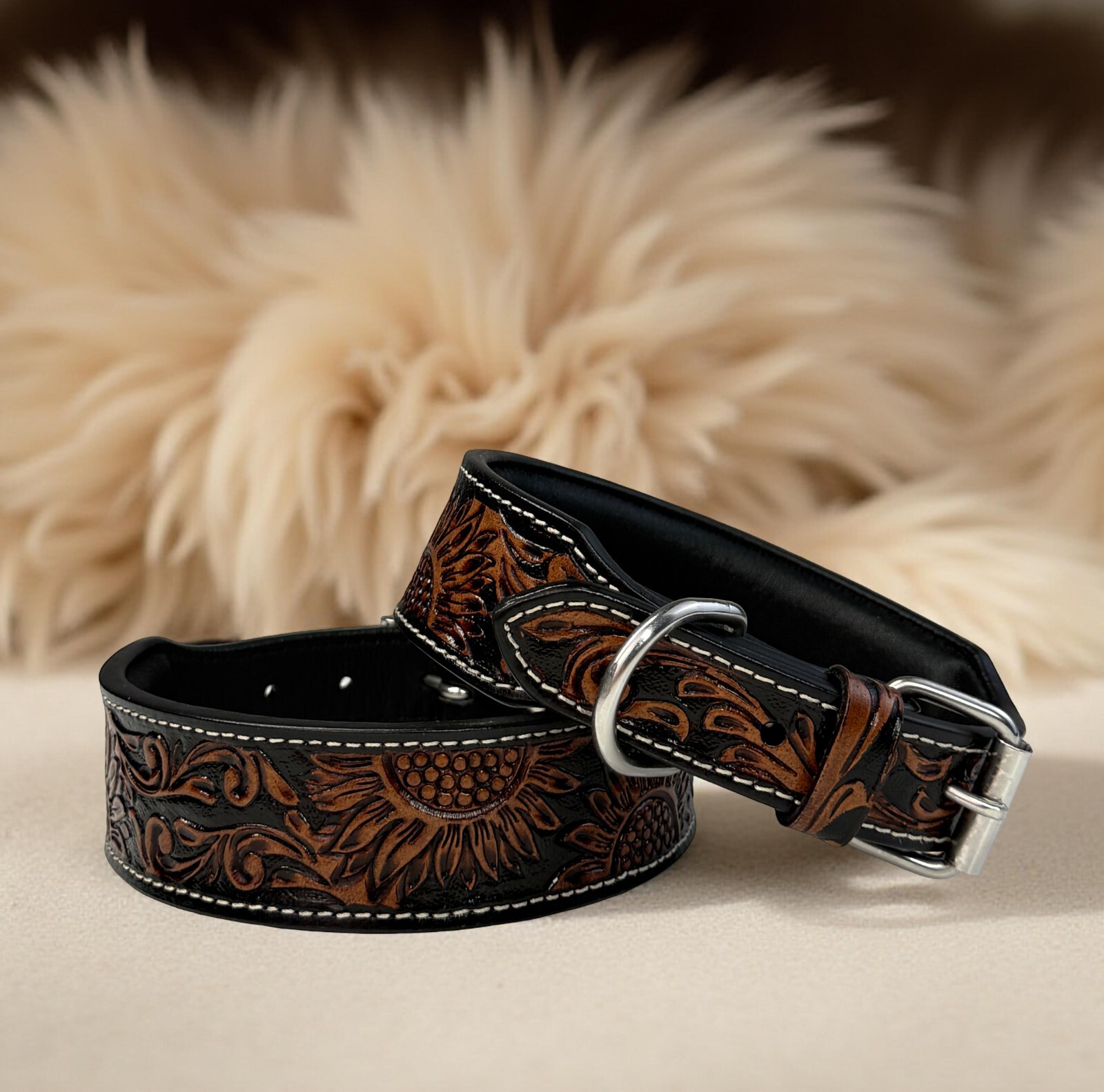 Western Leather Handmade Pet Dog Collar Heavy Duty Hand Tooled Adjustable