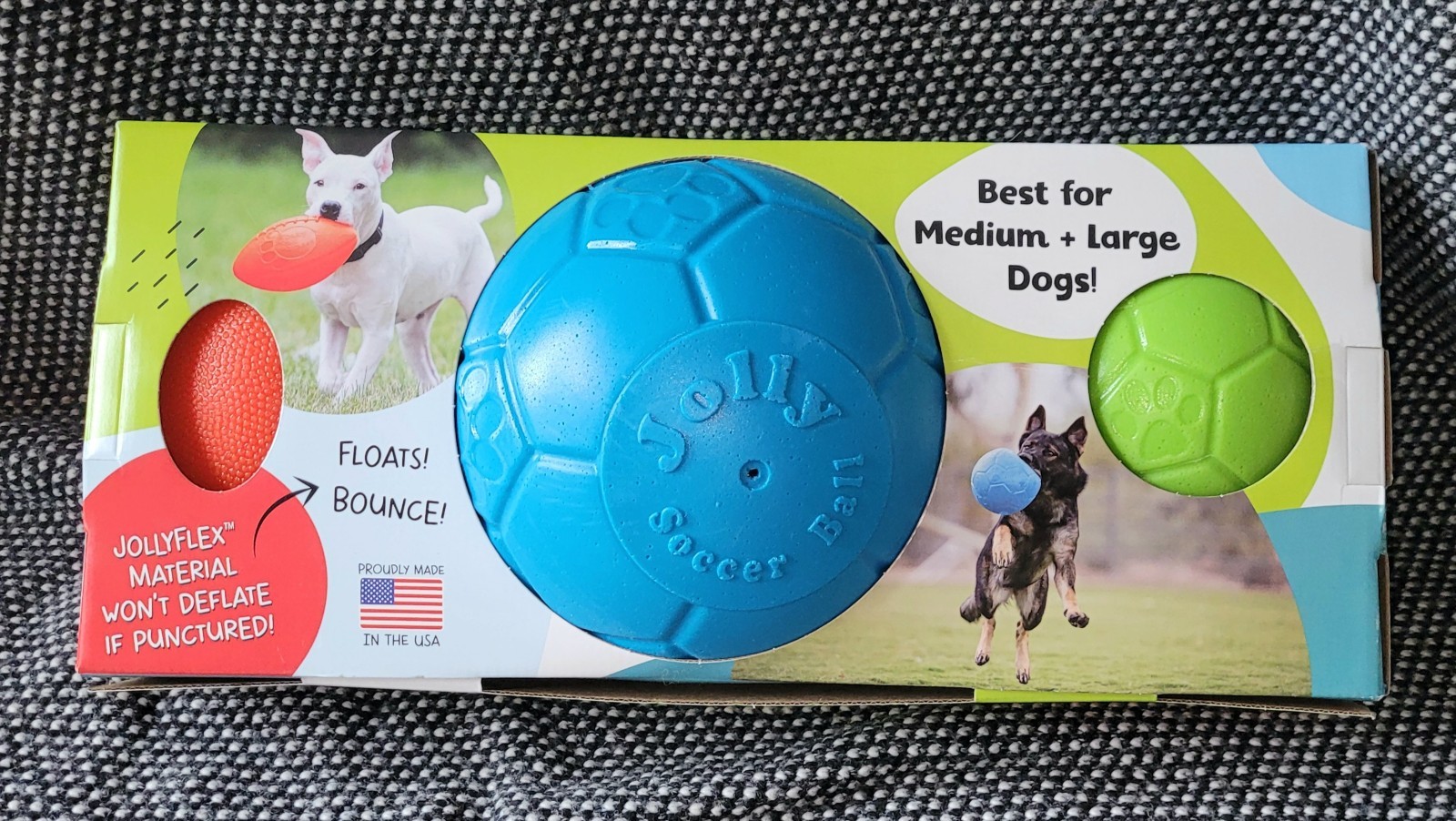 Jolly Pets Soccer Ball 8″ 6″ & Football 3pk, Floating Bouncing Dog Toys, NO BOX