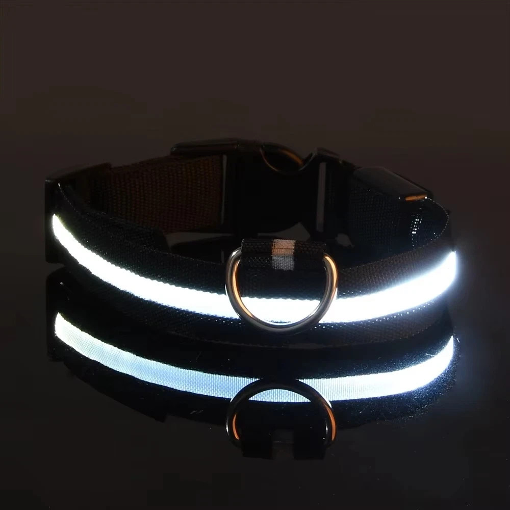 LED Adjustable Dog Collar Blinking Flashing Light Up Glow Pets Safety Waterproof