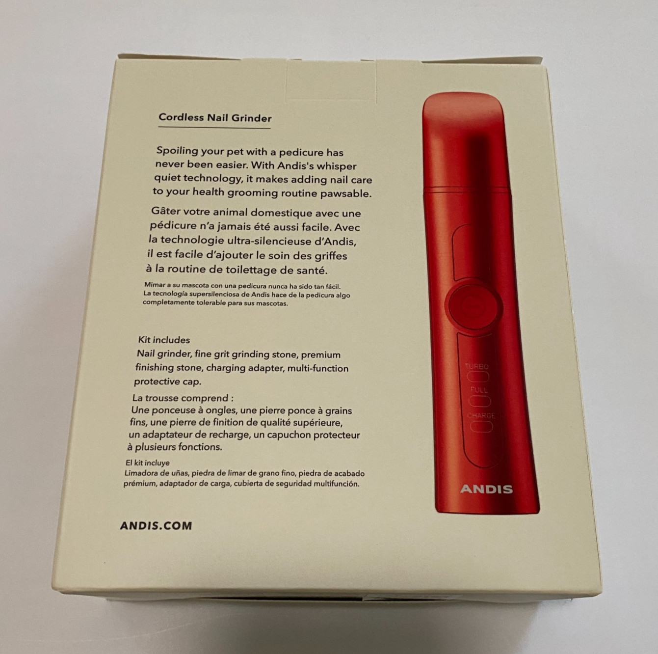 Andis Cordless Nail Grinder, Quiet Pet Nail Care, Red, New In Box, Sealed