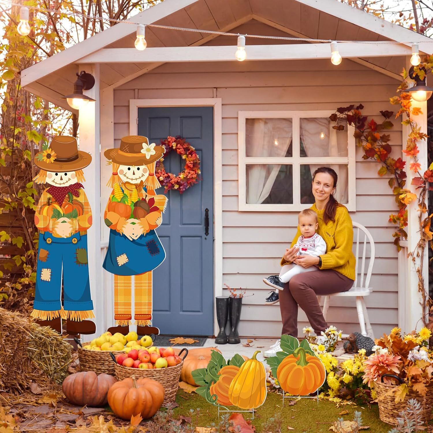 4 Pieces Thanksgiving Scarecrow Yard Stake Fall As Shown in Picture