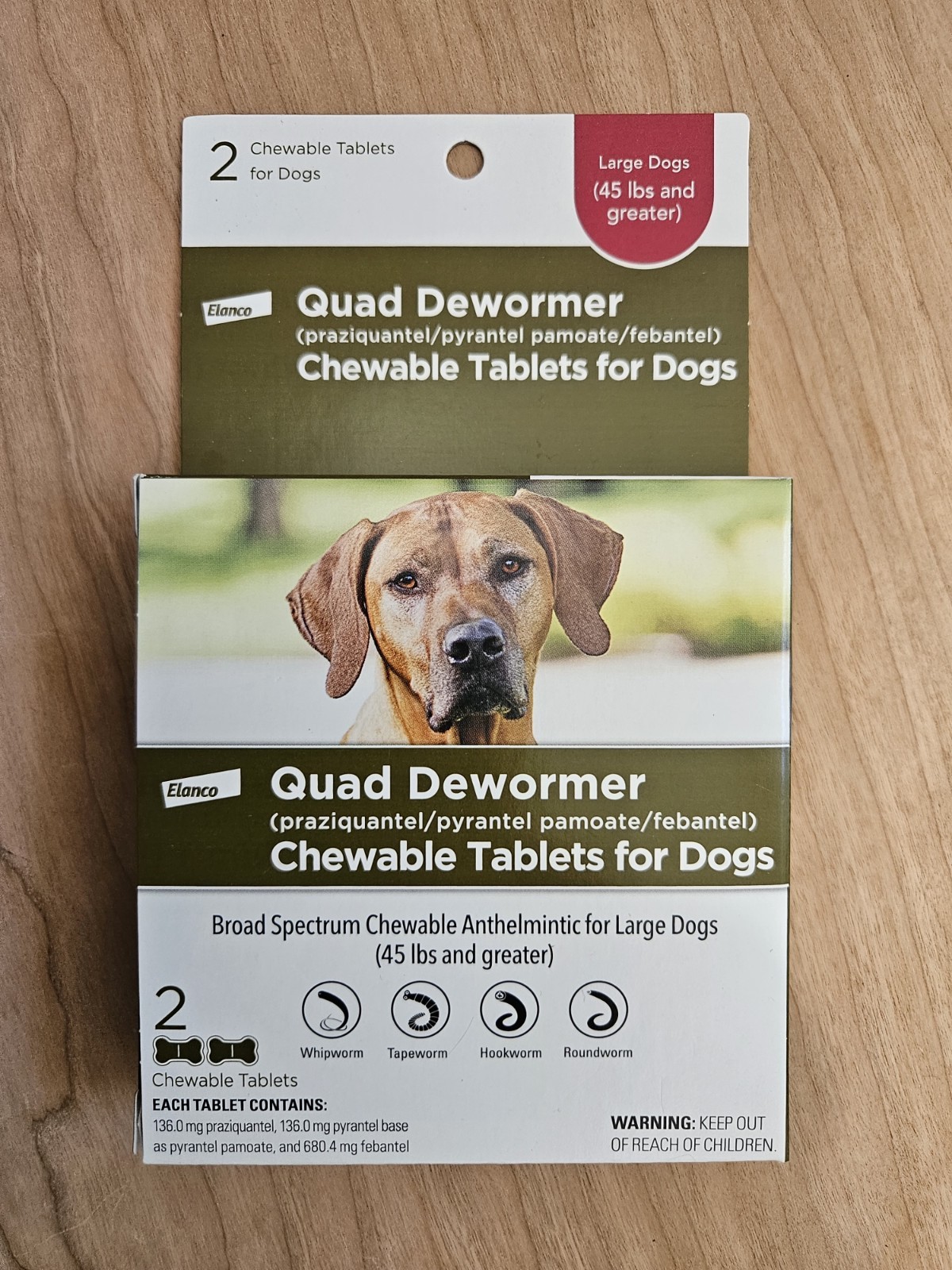 Elanco Quad Dewormer for Large Dogs 45 lbs and Over 2 Chew Tablets Exp 9/2026+