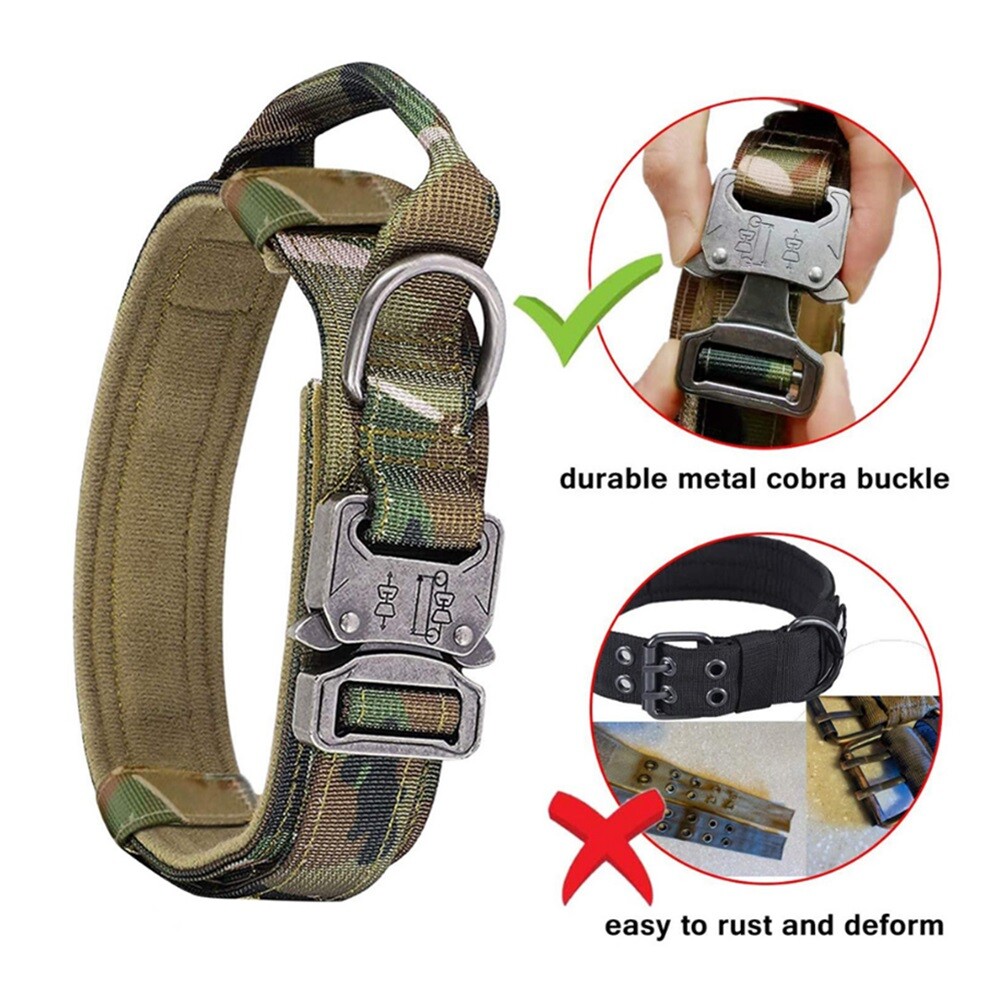 Tactical Dog Collar Large Military Training Heavy Duty Metal Buckle Khaki 2″Wide