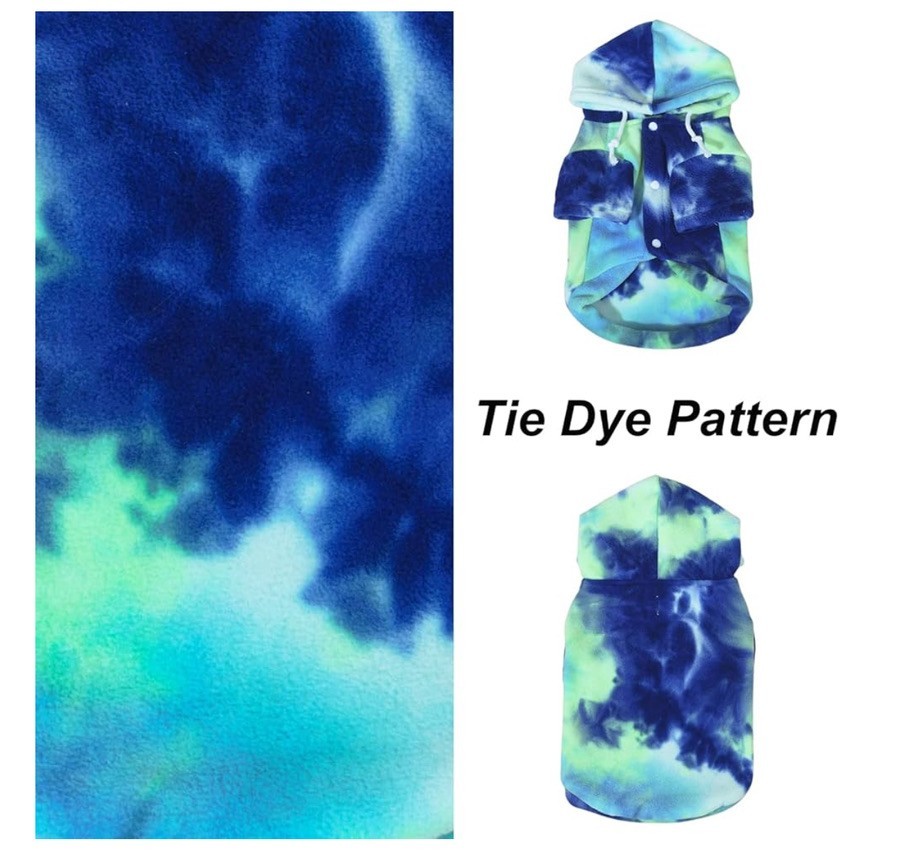 Tie Dye Terry/Fleece Hoodie Sweatshirt/Coat for Puppy/Dog/Cat Size XS, M or Lg