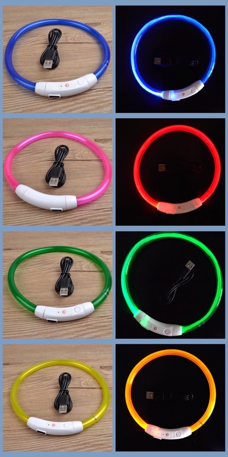 PET LED LIGHT-UP Glow-in-the-dark USB RECHARGEABLE COLLAR Dog Night Safety Flash