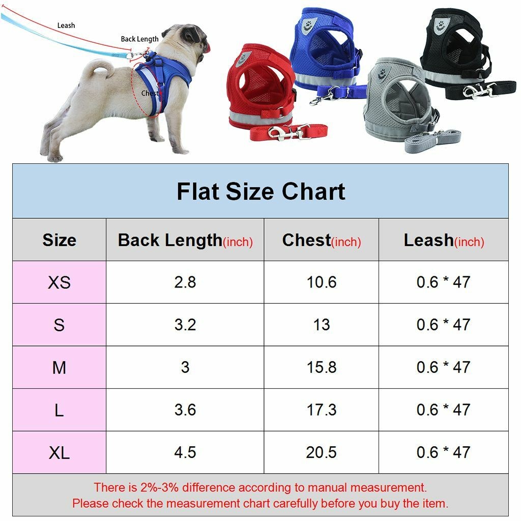Mesh Padded Soft Puppy Pet Dog Harness Breathable Comfortable Colors XS S M L XL