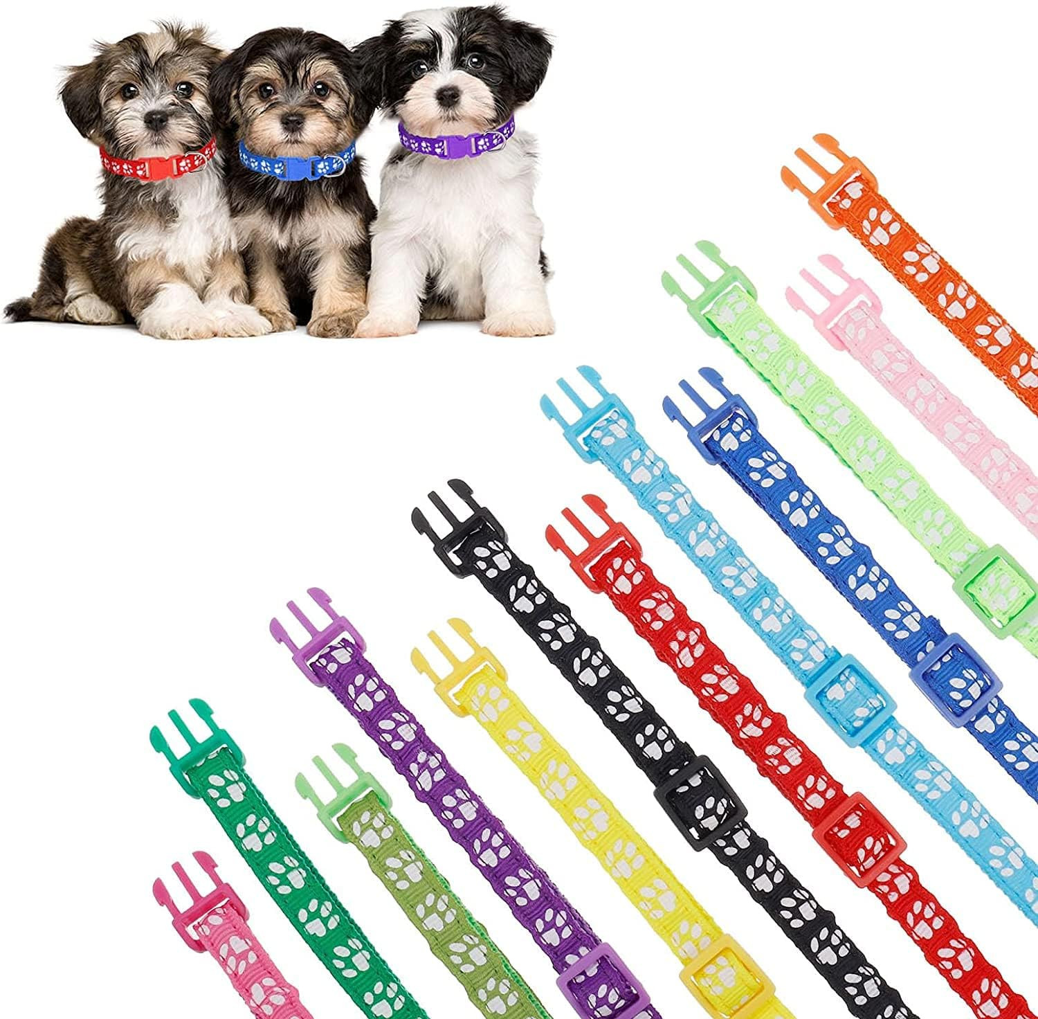 12 Pack Puppy Collars for Litter, Adjustable Puppy ID Collars Soft Nylon Whelpin