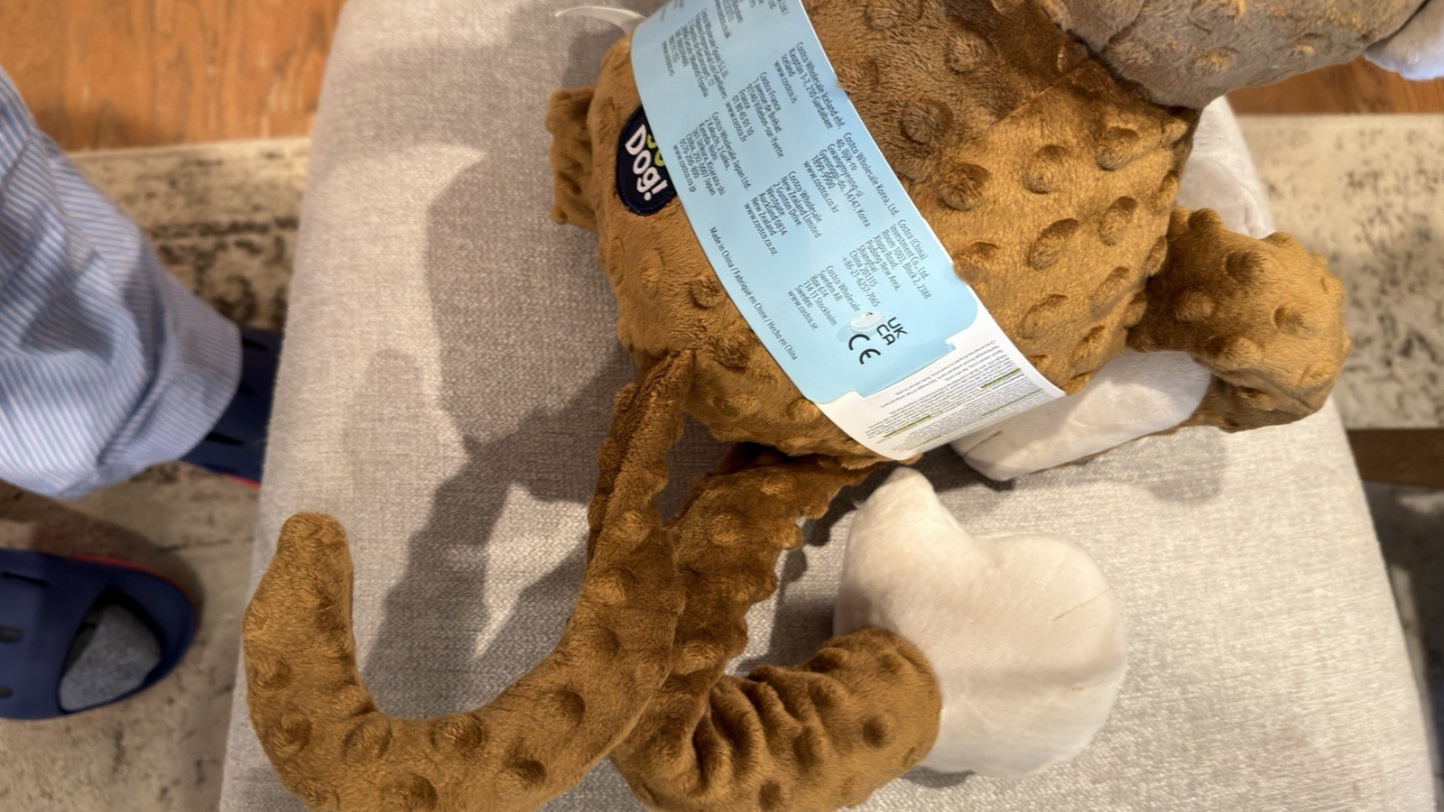 goDog Checkers Plush Monkey Dog Toy with Squeaker Brown Durable Soft Chew Toy