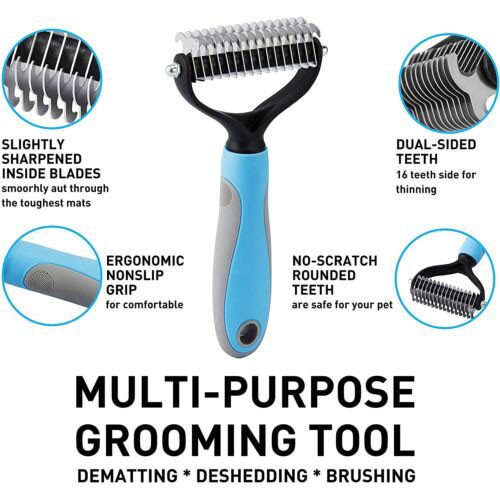 2side Dog Brush for Shedding Dematting Pet Grooming Cat Hair Undercoat Rake Comb