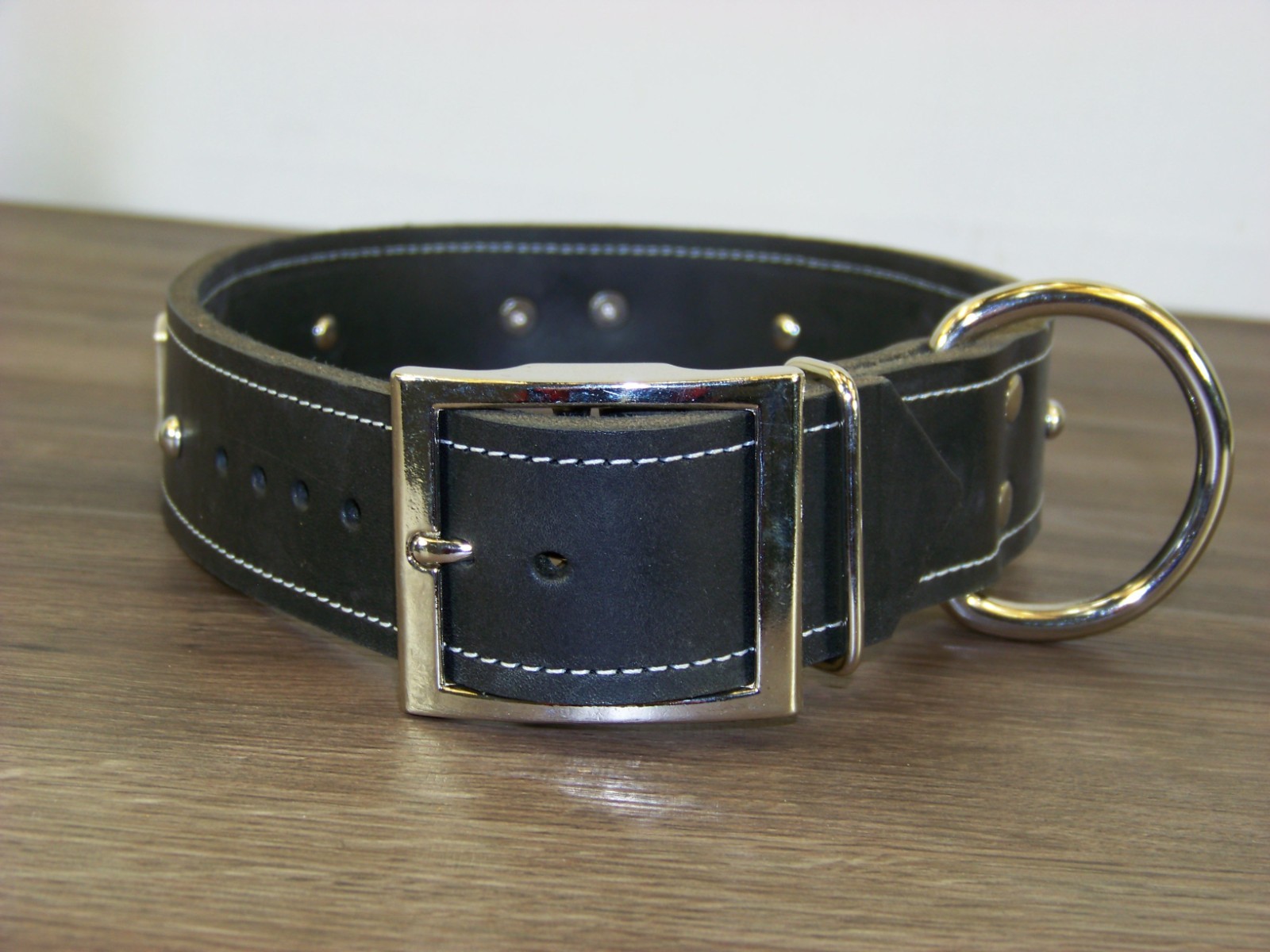 1 – 1/2″ Wide Top Quality Leather Dog Collar W/ American Flag Conchos Made USA