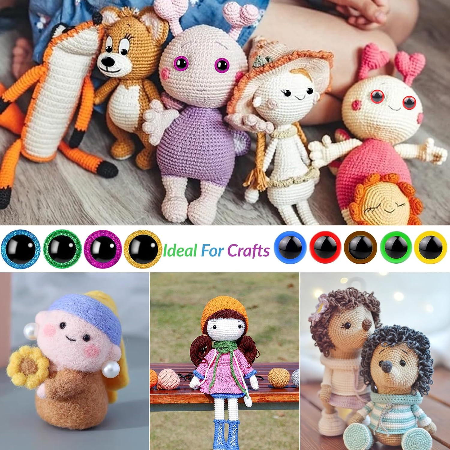 1100PCS Safety Eyes and Noses, Amigurumi Safety Eyes for Crocheting, Colorful Do