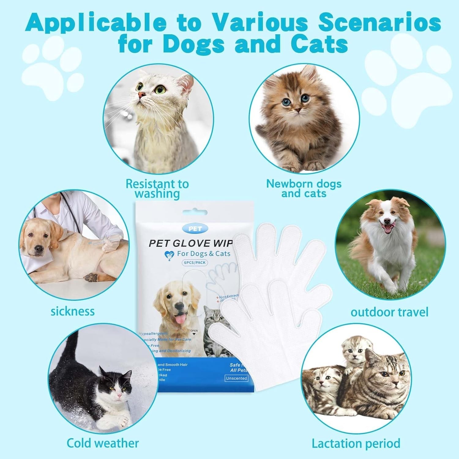 3pack/18pcs Pet Cleaning Gloves No-Rinse Grooming Mitts for Dogs and Cats