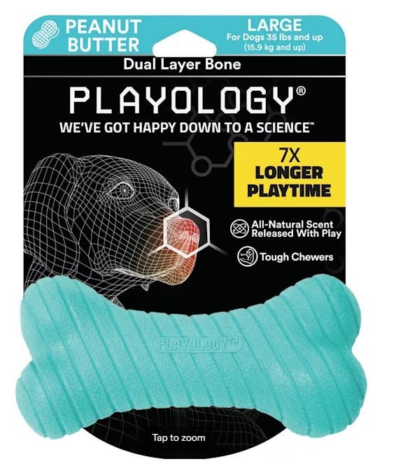 Playology Dual Layer Bone Tough Peanut Butter Scented JUMBO/LARGE DOG Toy 35lb+