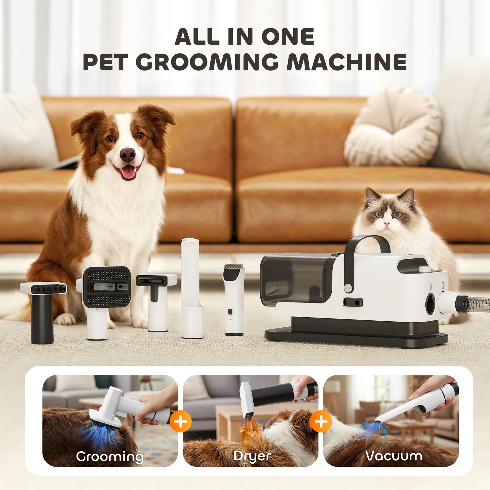 PawHut 5 in 1 Dog Grooming Vacuum & Dryer w/ Clipper for Shedding Pet Hair