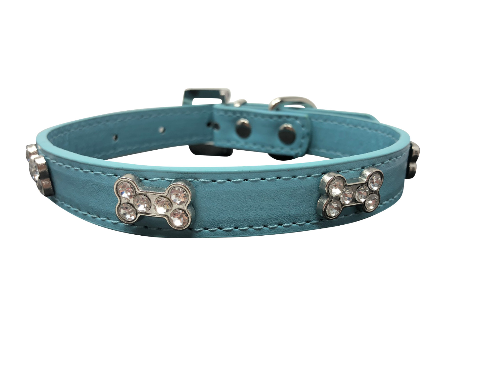 Dog Collar Rhinestone Crystal Bling Bone Adjustable Faux Leather XS S M L