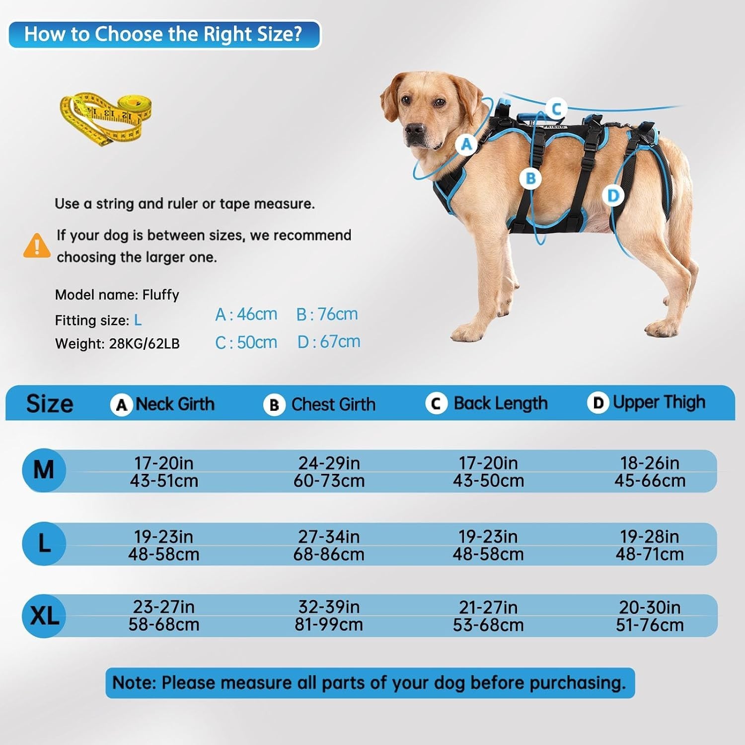 Lafoty Dog Lift Harness for X-LARGE Dogs 2-in-1 Help Em Up Harness SupportAid