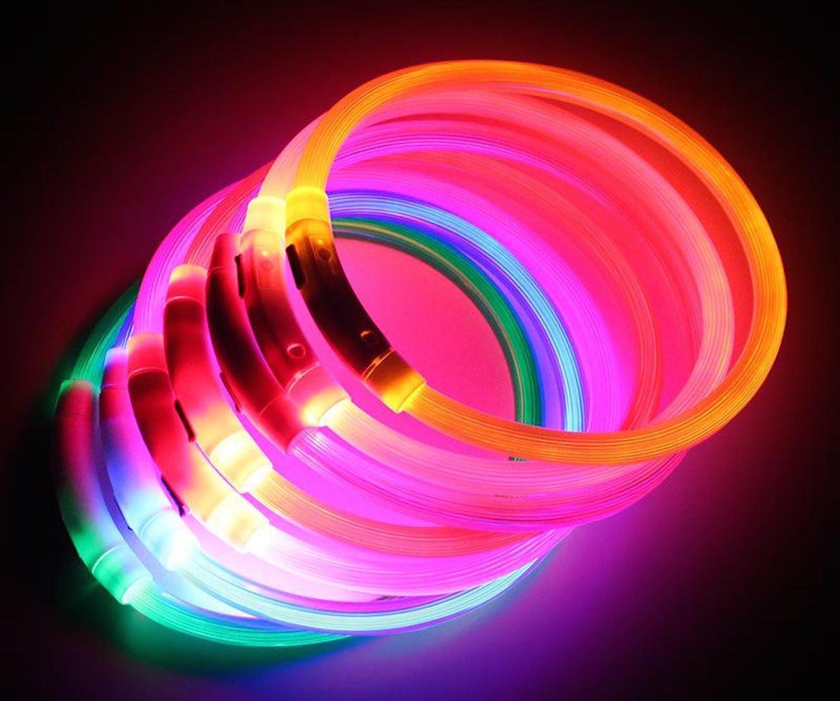 PET LED LIGHT-UP Glow-in-the-dark USB RECHARGEABLE COLLAR Dog Night Safety Flash
