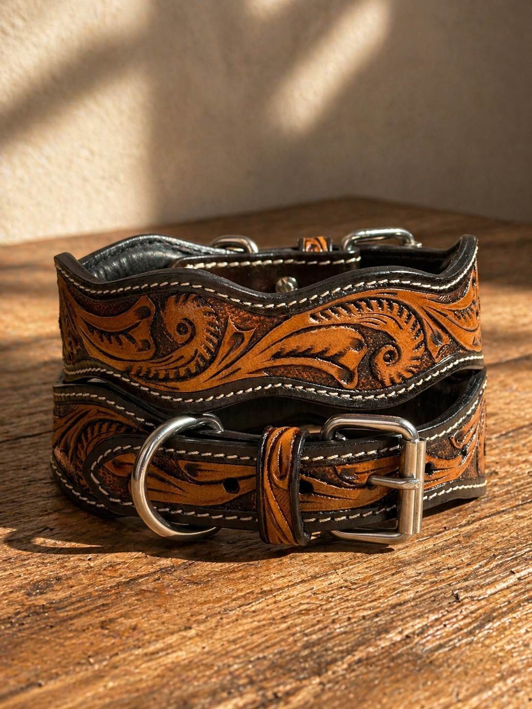 Western Leather Handmade Pet Dog Collar Heavy Duty Hand Tooled Adjustable
