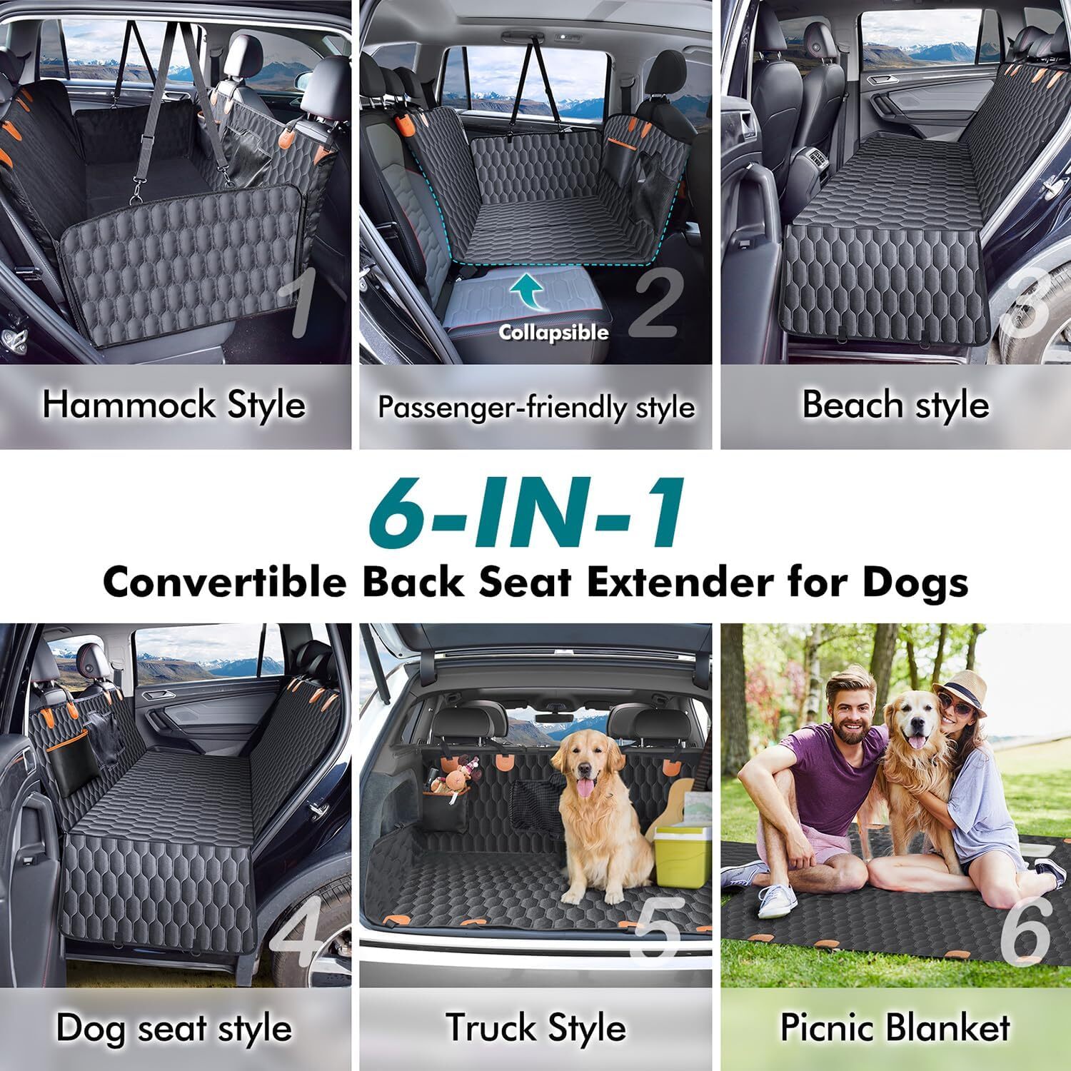 Pet Dog Seat Cover Hammock Seat Pad Back Car Truck w/Pet Seatbelt Waterproof