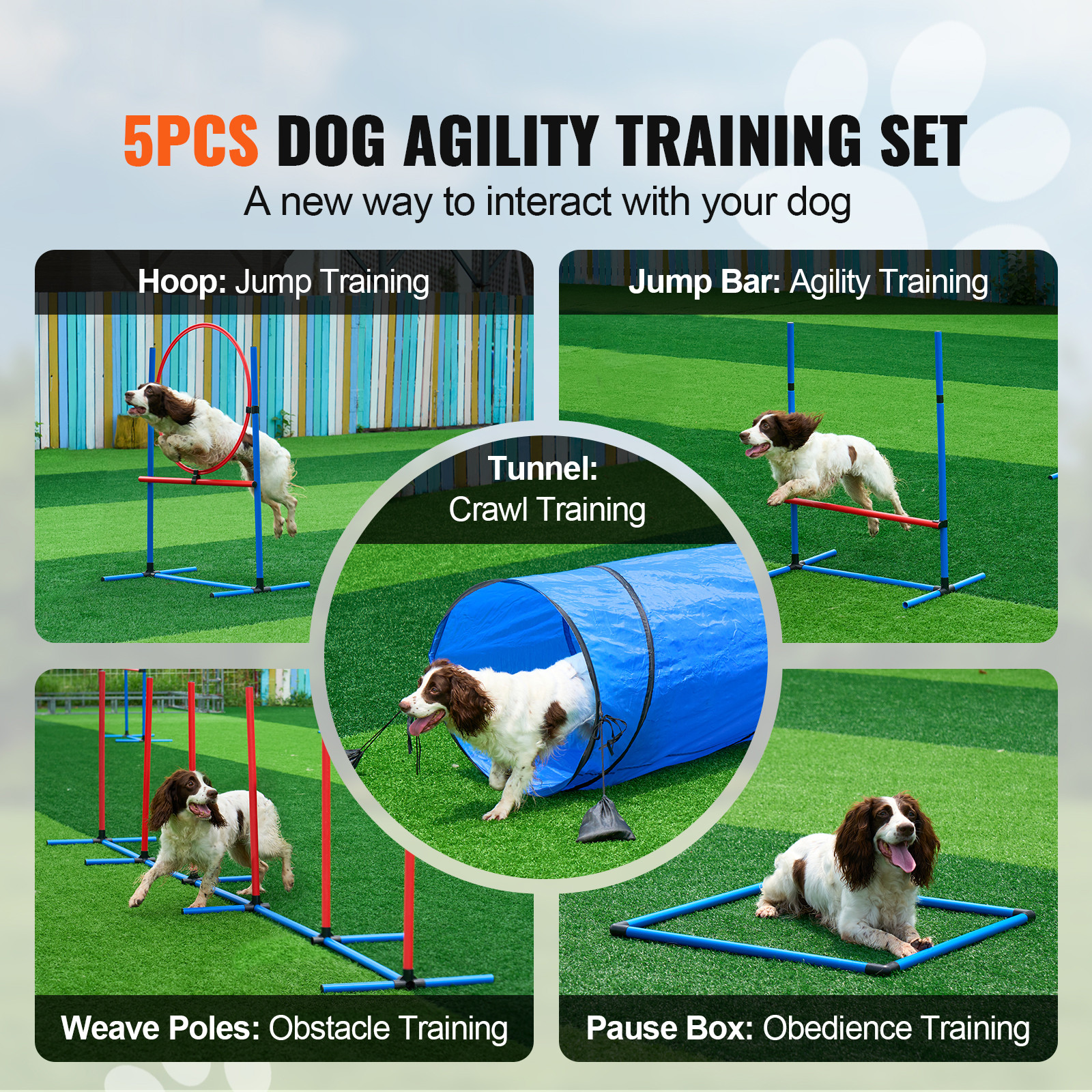 VEVOR Dog Agility Training Kit Obstacle Course Equipment Set Jump Tunnel Outdoor