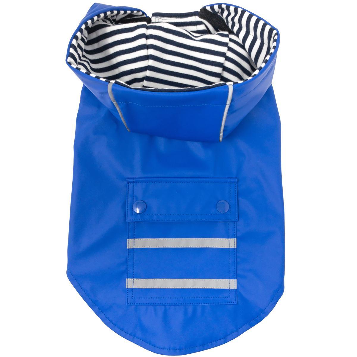 Doggie Design Dog Slicker Raincoat Blue Striped Lining Reflective Hood XS-3XL