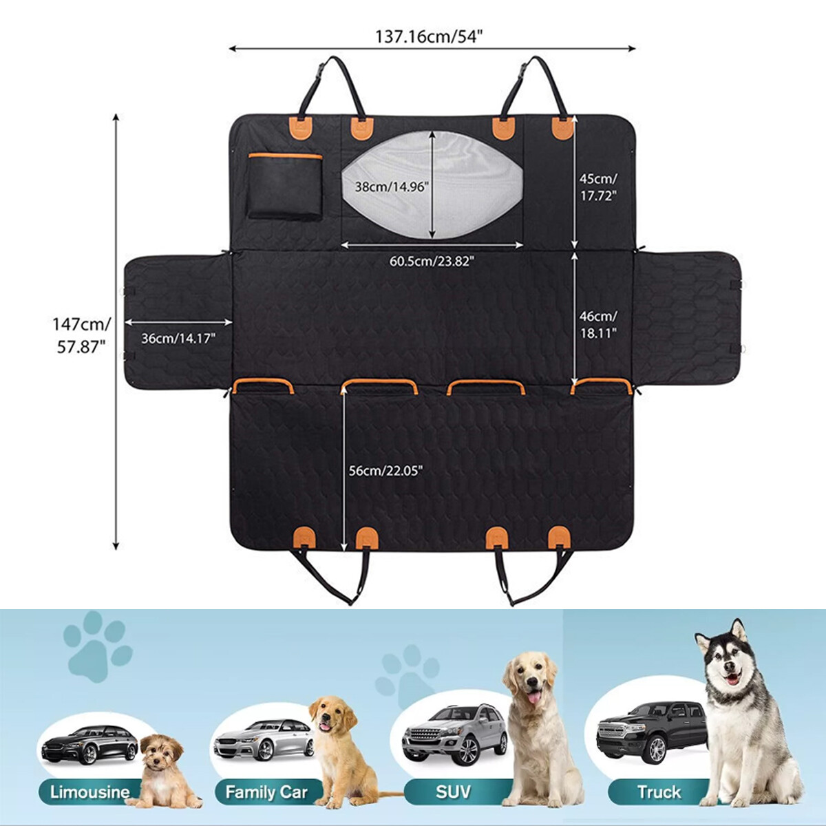 Pet Dog Seat Cover Hammock Seat Pad Back Car Truck w/Pet Seatbelt Waterproof