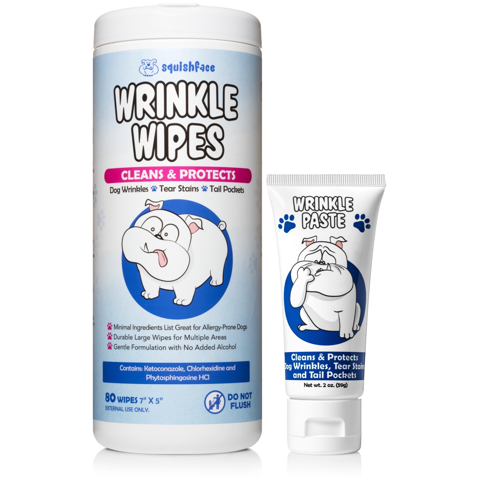 Squishface Wrinkle Wipes + Wrinkle Paste Bundle – Cleans & Protects Dog Wrinkles