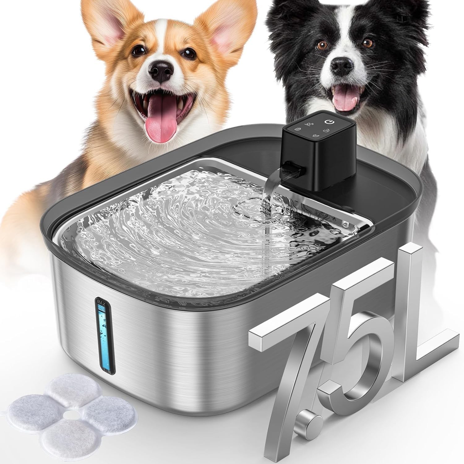 7.5L Stainless Steel Dog Water Fountain for Large Breeds – Wireless Design
