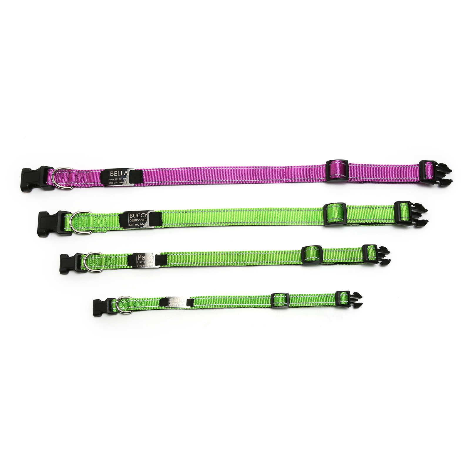 Reflective Nylon Dog Collar Custom Personalized Pet Name ID Tag Adjustable XS-XL