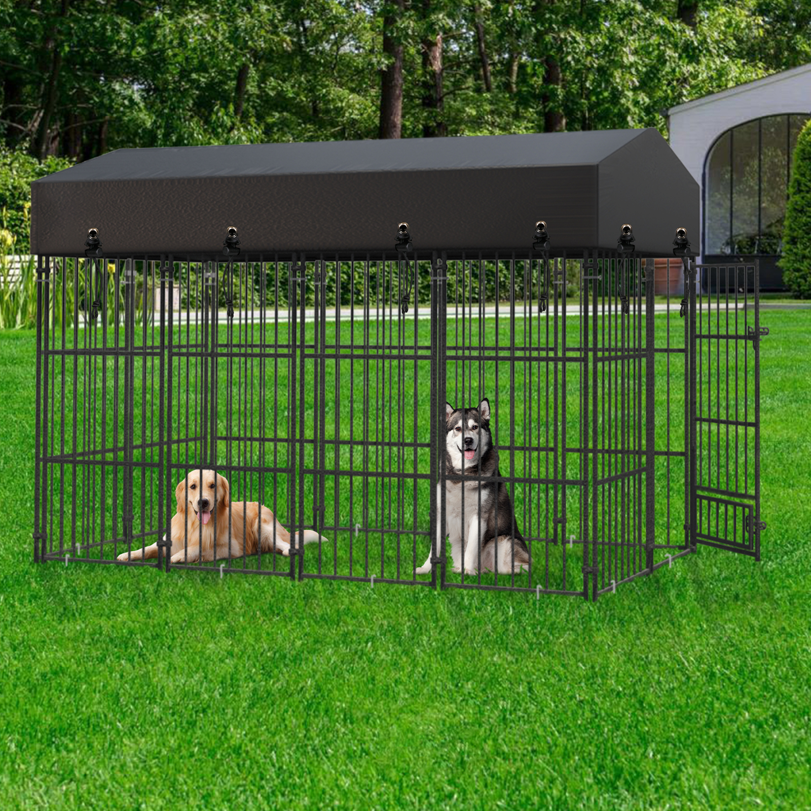 Heavy Duty Dog Kennel Upgrade Antirust Metal Pet Playpen Large Animal Cage House
