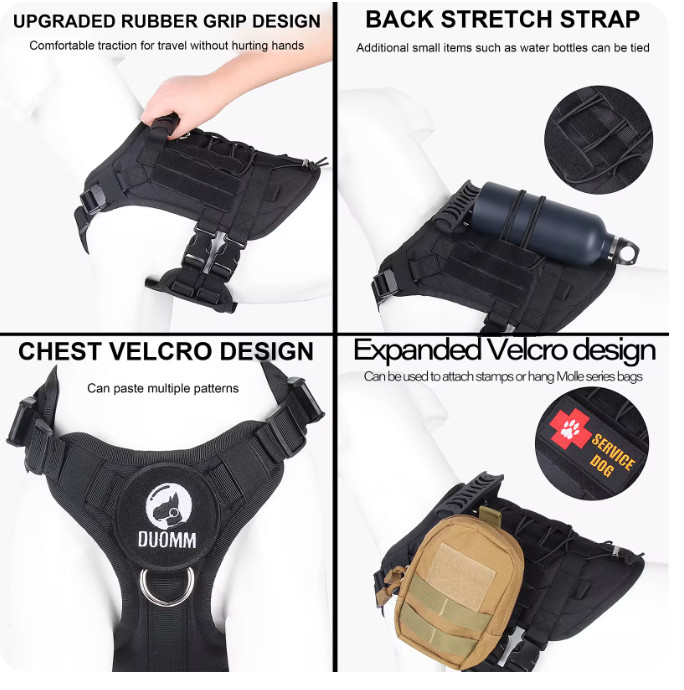 Military Tactical Dog Harness No-pull Heavy Duty MOLLE Training Service Dog Vest