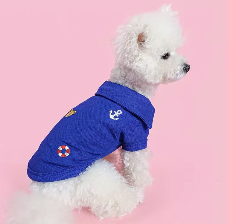 PetCircle Blue Sailor Embroidered Polo Short Sleeve Shirt Small Dogs BUST 16.56″