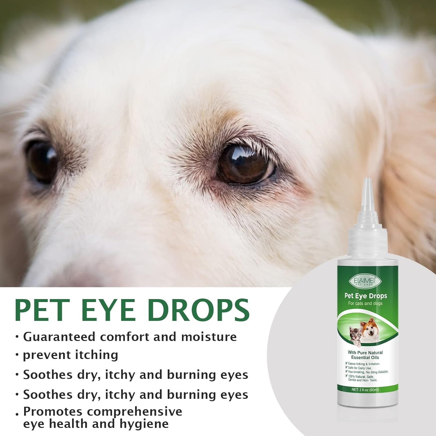 Pet Eye Drops for Dogs & Cats, Relieve Itching, Irritation & Allergies Symptoms