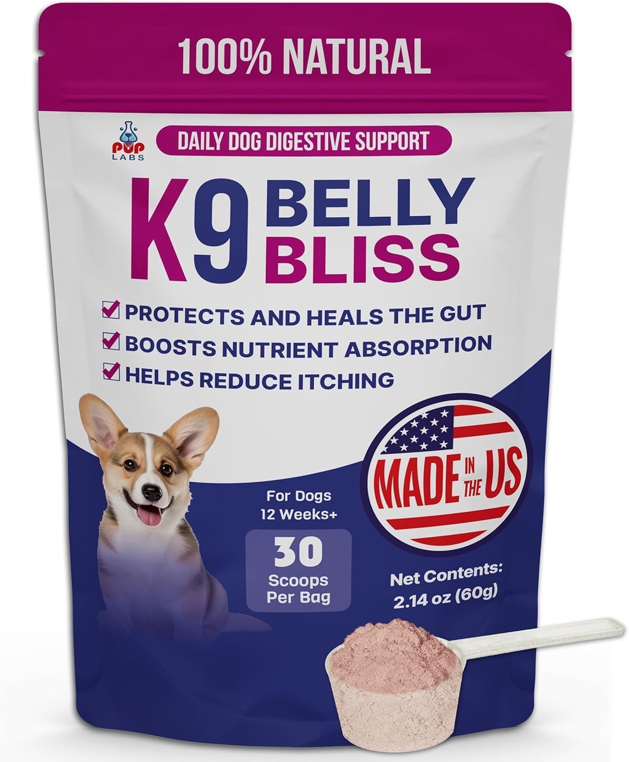 Pup Labs K9 Belly Bliss, All-natural Gut Health for dogs, Vet Approved Preb….