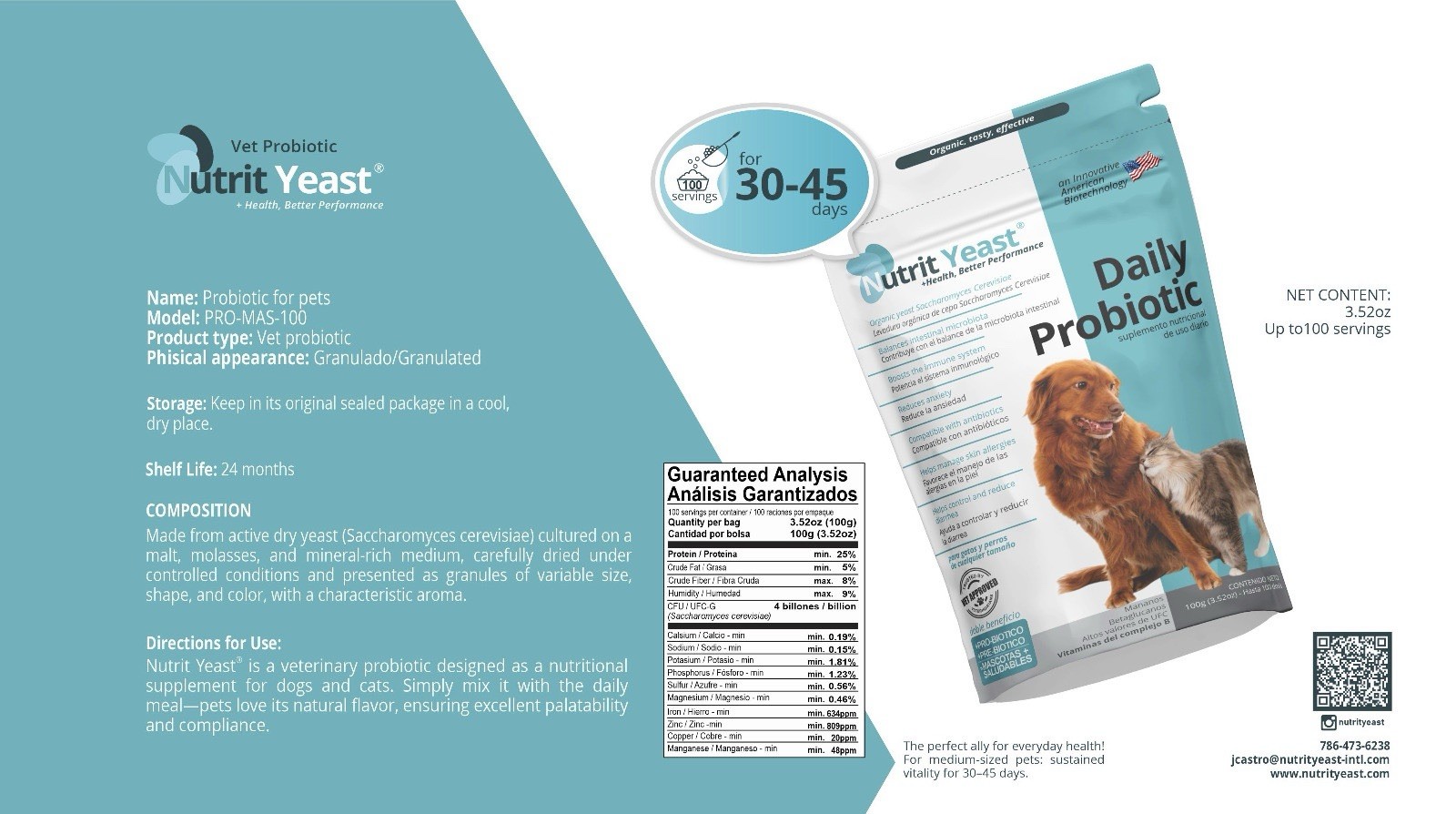 All Natural Daily Probiotics For Dogs And Cats Nutrit Yeast 6.34 Oz (180 g)