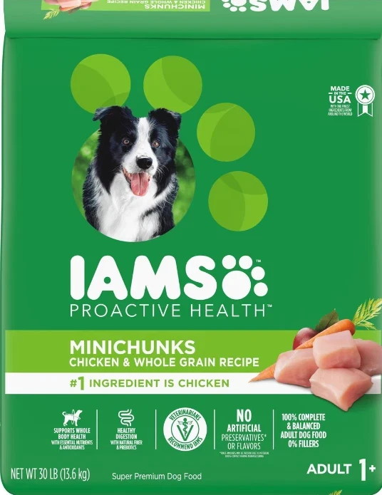 Iams Proactive Health Adult MiniChunks Dry Dog Food Chicken 30 lb 2 packs