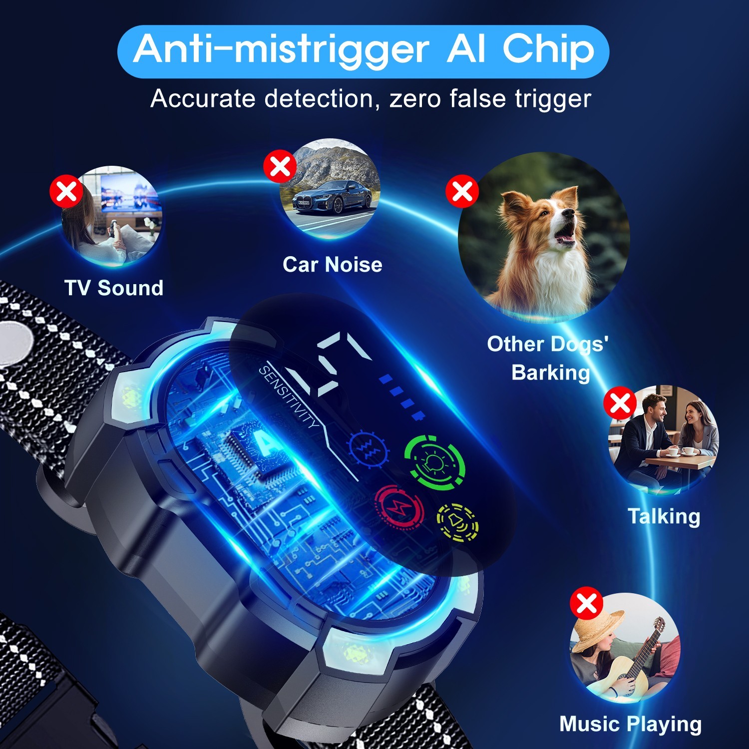 AI Smart Dog Bark Collar All Breed Large Medium Small Flashing Light Waterproof