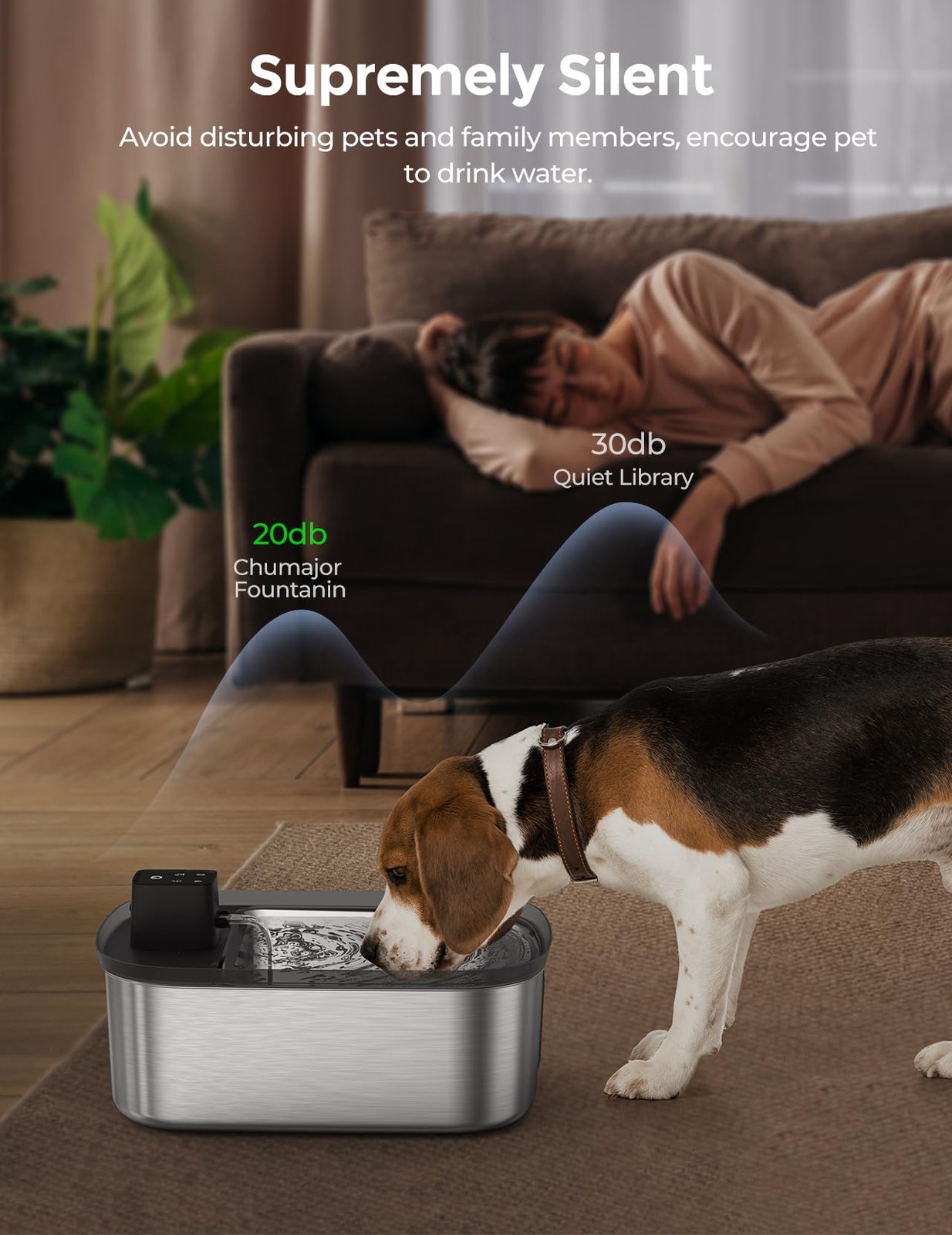 7.5L Stainless Steel Dog Water Fountain for Large Breeds – Wireless Design