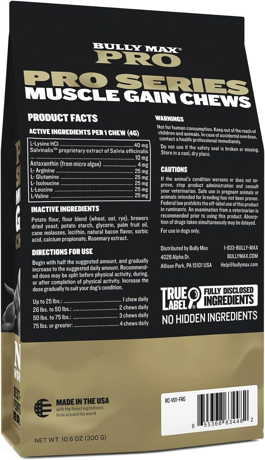 Bully Max 11-in-1 Dog Muscle Builder Power Chews – High Protein Muscle Gain…..
