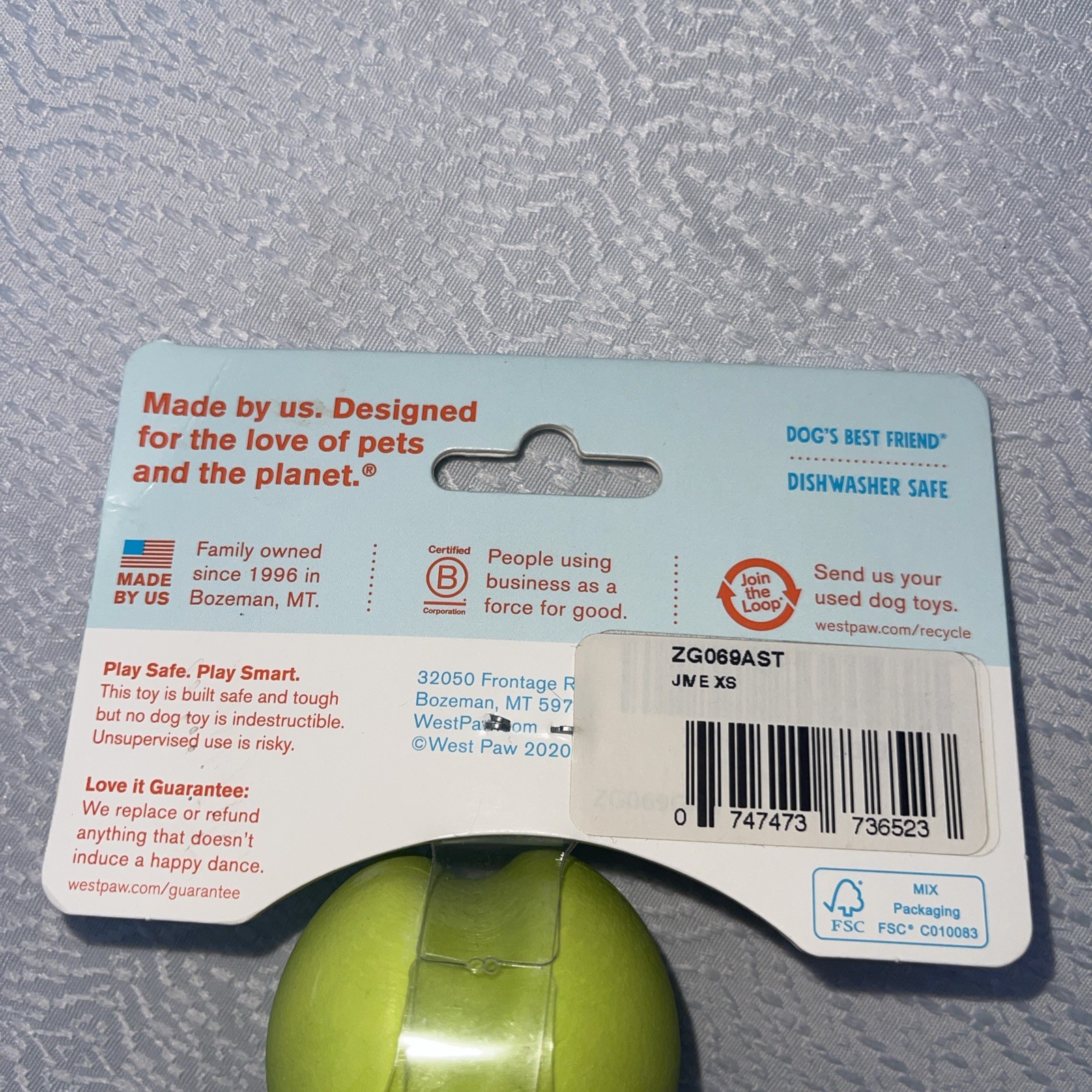 West Paw Jive XS Dog Chew Toy Durable Dishwasher Safe Recycled Plastic Blue